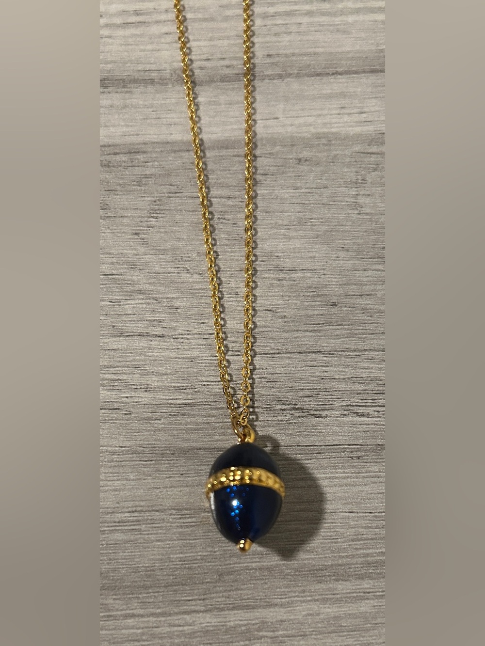 Giftco 23k Gold Plated Blue Enamel Easter Egg Pendant Necklace